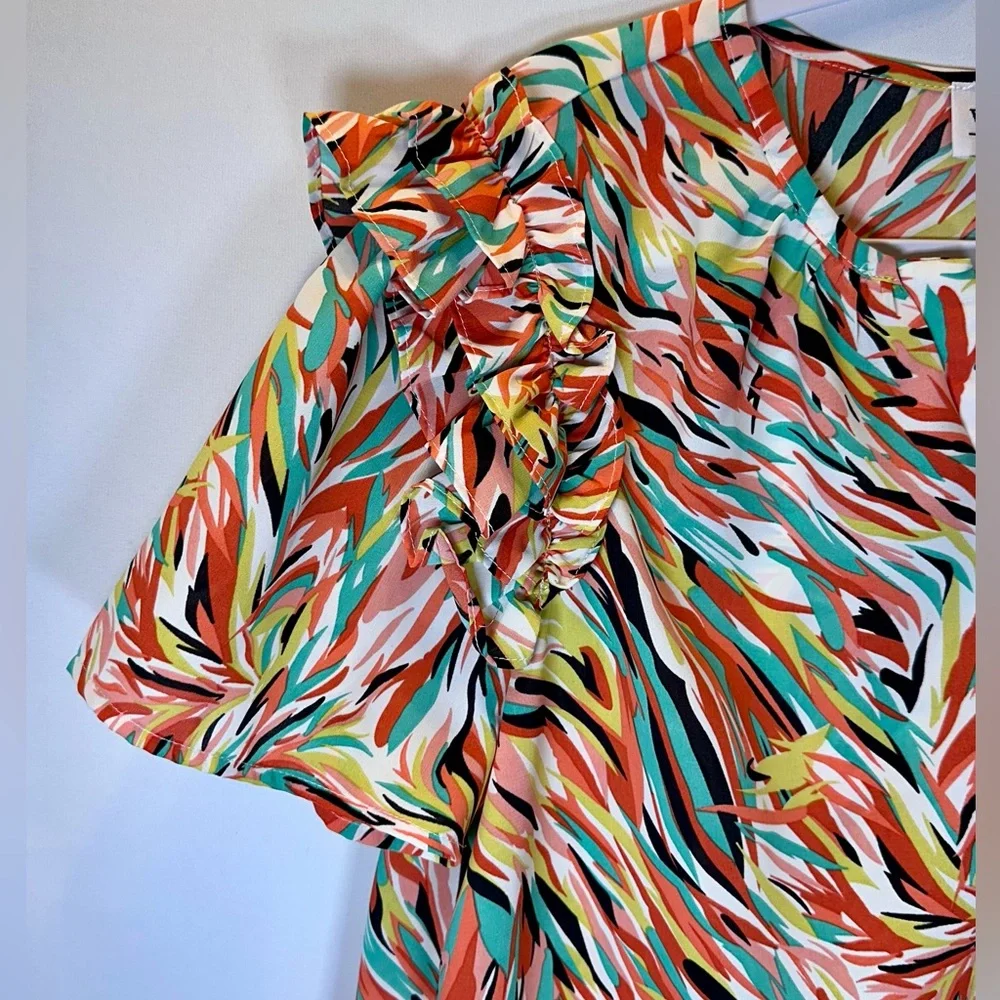 Washco Apparel Tropical Ruffled Sleeves Blouse Size Large - Picture 4 of 8
